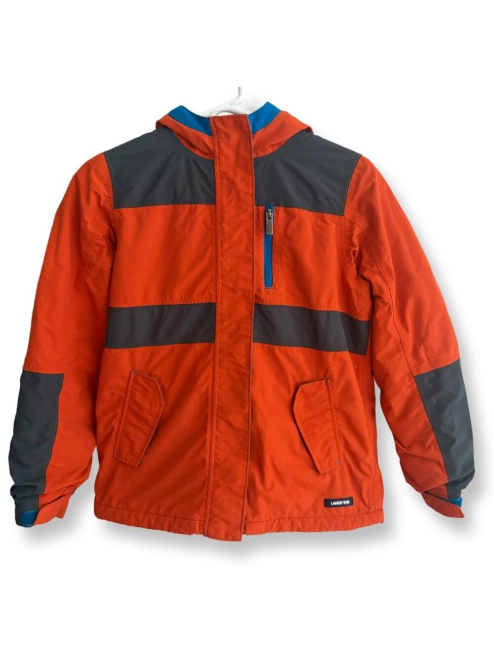 Lands’ End Big Kids Boys Squall Hooded Winter Jacket Coat Orange Size M or 10-12
